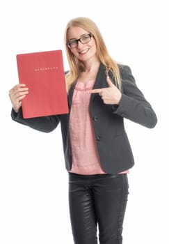 Woman with application folder