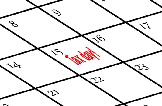 Calendar with tax day marked in red on the 15th