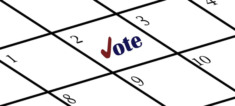 Calendar with reminder to vote in red and blue