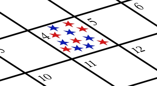 Calendar with USA Independence Day marked with stars