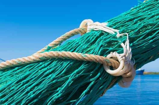 detail of a fishing net in a dutch harbor