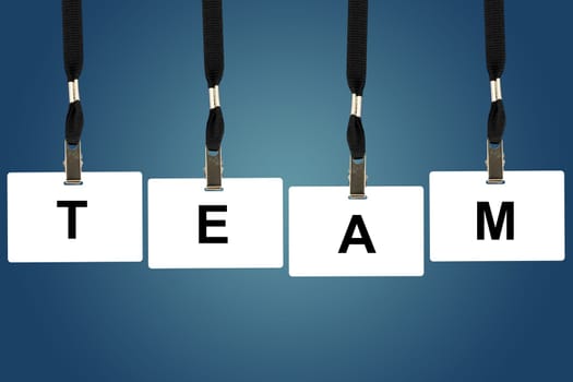 team word on badge with blue background
