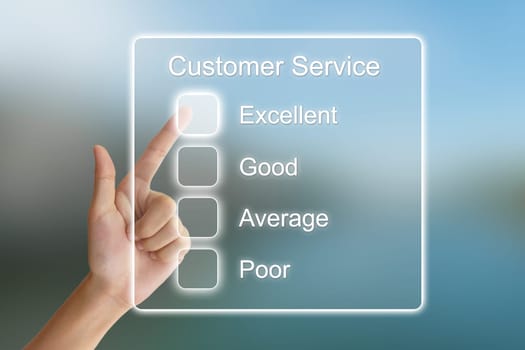 hand clicking customer service on virtual screen interface