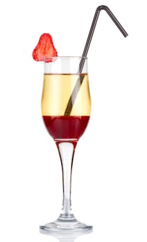 Sliced alcohol cocktail with strawberry isolated on white background