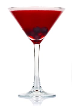 Sliced alcohol cocktail with currant berry isolated on white background