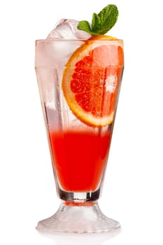 Fresh nonalcoholic cocktail with grapefruit and green mint leaves isolated