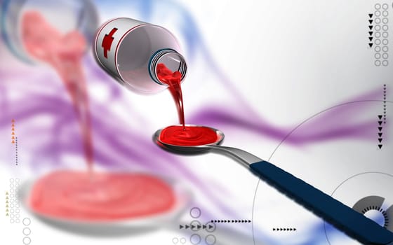 Digital illustration of medicine with spoon in colour background