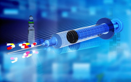 Digital illustration of syringe in colour background