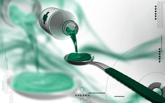 Digital illustration of medicine with spoon in colour background