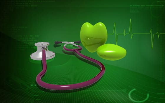 Digital illustration of stethoscope and heart in colour background