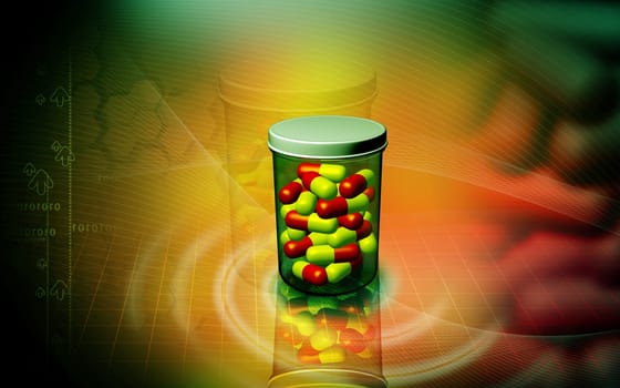 Digital illustration of capsule bottle in colour background