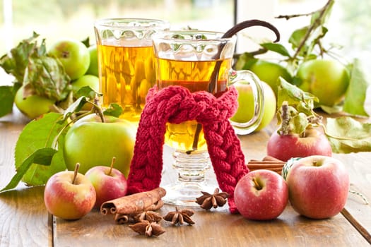 Hot apple juice with vanilla and wintry swirls