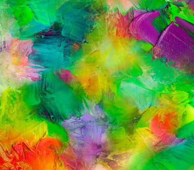 oil and acrylic paint layers on canvas structure