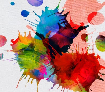 klick and paint collaged on white canvas