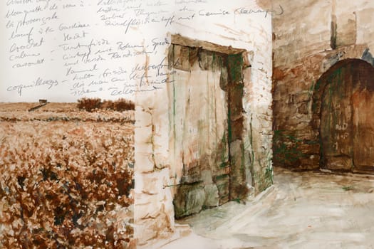 drawing study landscape france gouache