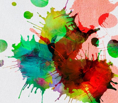 klick and paint collaged on white canvas