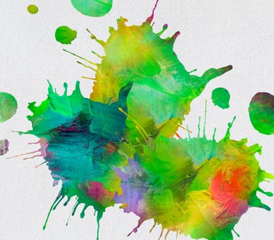 klick and paint collaged on white canvas