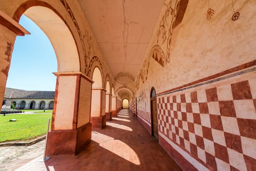 Corridor in the courtyard of the UNESCO World Heritage Jesuit Mission in San Jose de Chiquitos, Bolivia