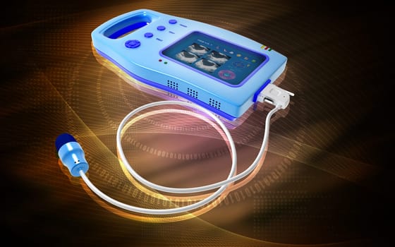 Digital illustration of palm bladder scanner in colour background