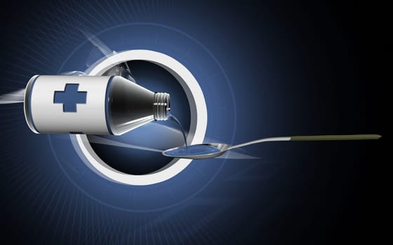 Digital illustration of medicine with spoon in colour background
