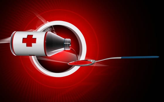 Digital illustration of medicine with spoon in colour background