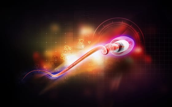 Digital illustration of sperm in colour background