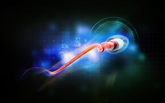Digital illustration of sperm in colour background