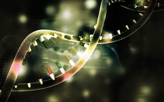 Digital illustration DNA structure in colour background