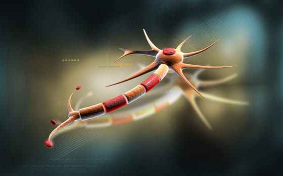 Digital illustration of neuron in colour background