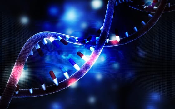 Digital illustration DNA structure in colour background