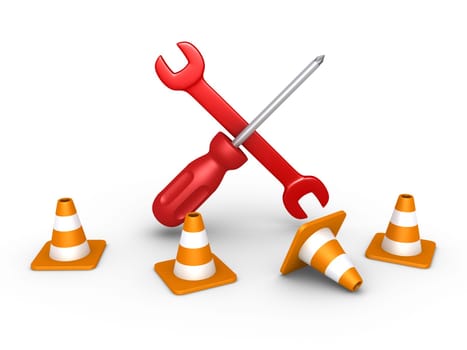 3d repair tools are behind four traffic cones