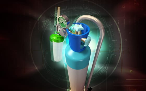 Digital illustration of oxygen cylinder in colour background