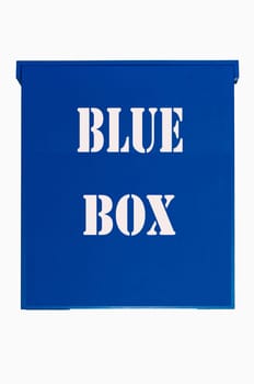 Blue wooden box with blue box on a white background.