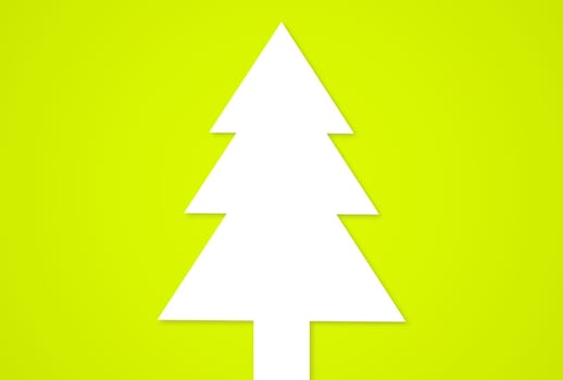 Simple Christmas Card: Outline of Fir Tree on Yellow