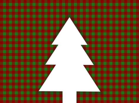 Christmas card: Red green tablecloth with Christmas tree