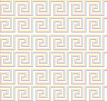 Continuous lines turning back on themselves, repeating., rainbow finish