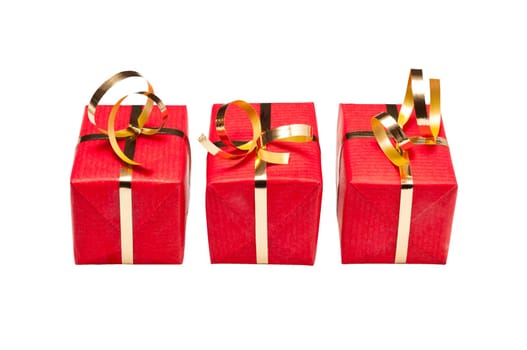 Three small green and gold gift boxes for Xmas