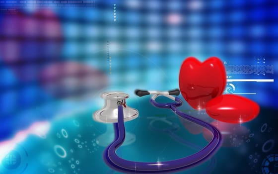 Digital illustration of stethoscope and heart in colour background