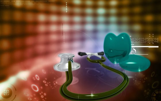 Digital illustration of stethoscope and heart in colour background