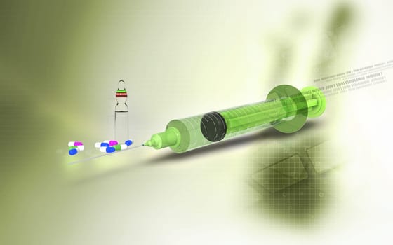 Digital illustration of syringe in colour background
