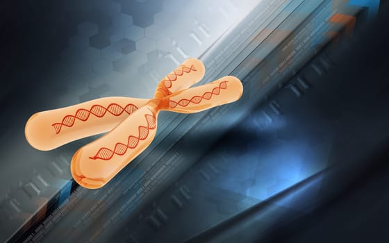 Digital illustration of chromosome in colour background