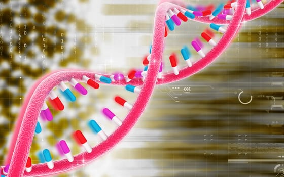 Digital illustration DNA structure in colour background