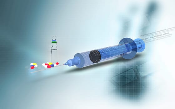 Digital illustration of syringe in colour background