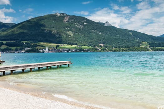 Wolfgangsee lake with turquoise waters close to Salzburg in Austria
