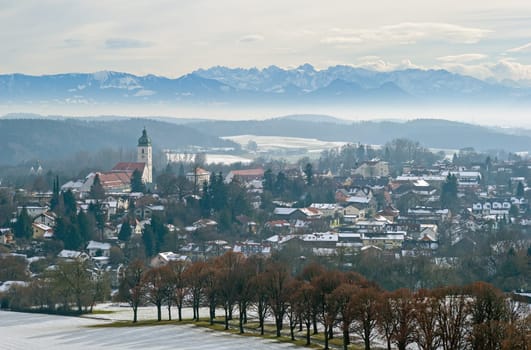 Winter view of Ebersberg near Munich in Bavaria