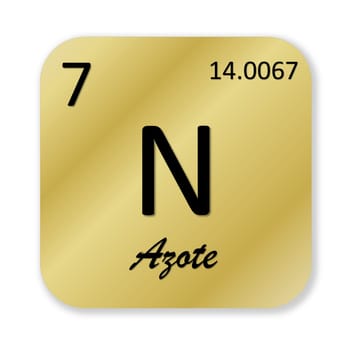 Black nitrogen element, french azote, into golden square shape isolated in white background