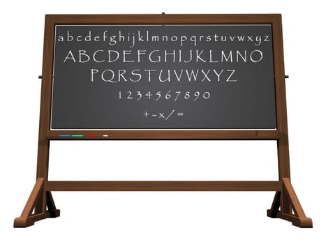 School blackboard alphabet and mathematics isolated in white background - 3D render