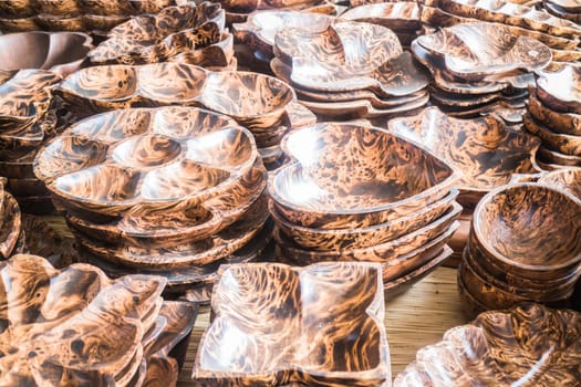 Variety shape of handmade wooden dishware, stock photo
