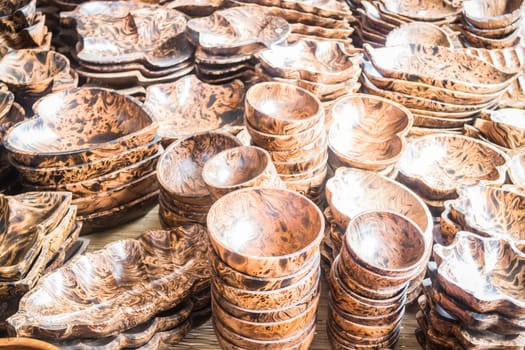 Group of handmade wooden dishware, stock photo