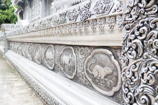 Frame engraving silver lacquer of thai lanna zodiac in temple is a public place
